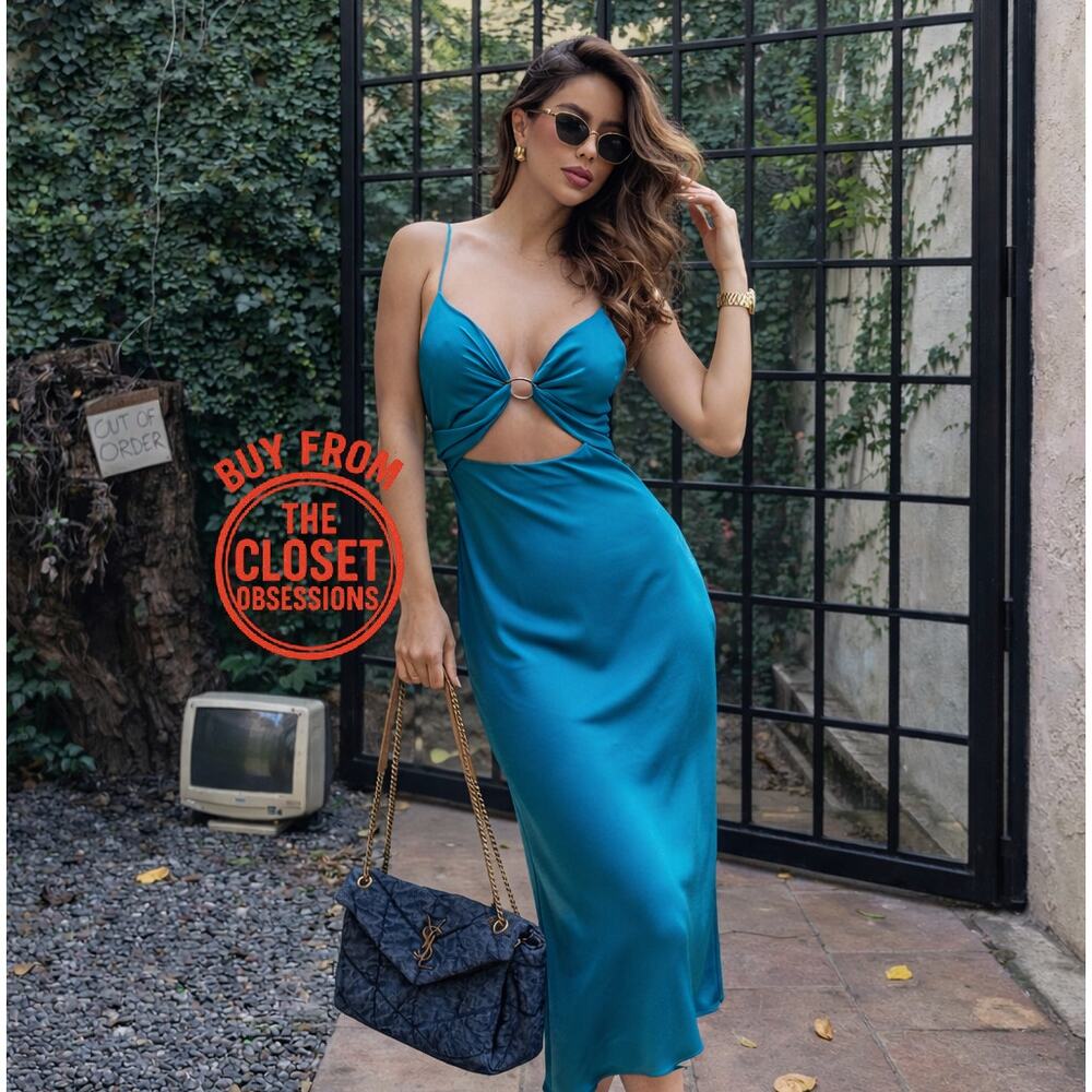 ZARA Turquoise Cutout Midi Dress NWT